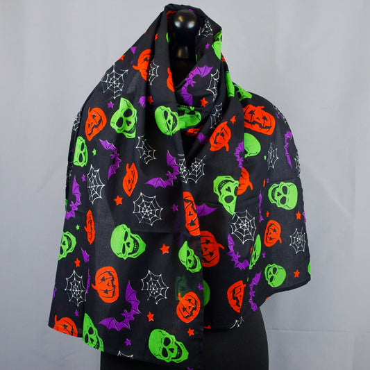 Halloween Spooky Pumpkin & Skull Print Women's Lightweight Scarf - Multi Colour