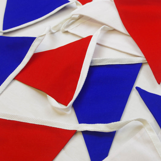 Red White and Blue Plain Fabric Bunting Banner 5M & 10M