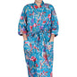 Blue Tropical Birds Print Cotton Kimono Dressing Gown