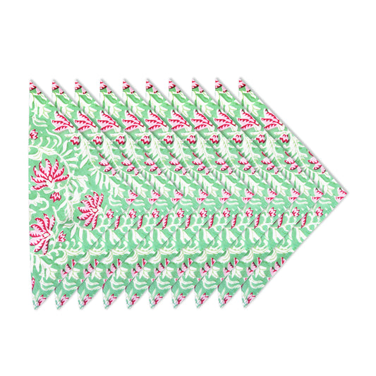 Green Pink Print 100% Cotton Dinner Napkins 18'' - Set of 10