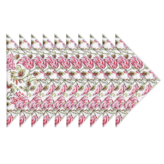 White Pink Floral Print 100% Cotton Dinner Napkins 18'' - Set of 10