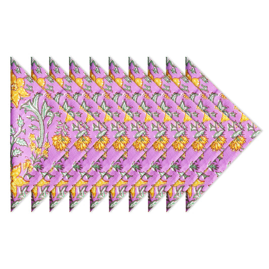 Pink Yellow Print 100% Cotton Dinner Napkins 18'' - Set of 10