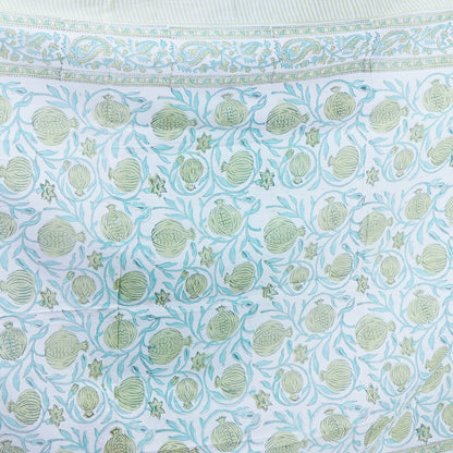 Hand Block Print Voile Soft Cotton Sarong - Green Tropical Fruits