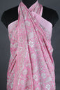 Hand Block Print Voile Soft Cotton Sarong - Pink White Bird