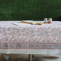 Block Printed Rectangle Tablecloth Table Cover- White Floral