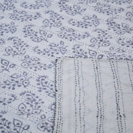 White And Grey Pattern Indian Handmade Kantha Quilt Bedspread