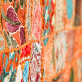 Orange Red Sari Patchwork Wall Hanging Tapestry Indian Vintage Handmade