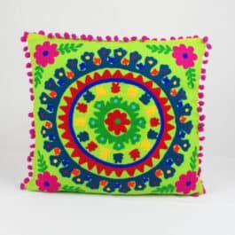 Suzani Woolen Embroidered Cotton Square Cushion Cover – Green