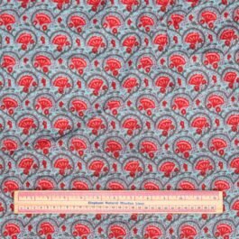 Hand Screen Print Coral Blue Red Floral 100% Cotton Dress Fabric Design 440