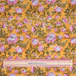 Hand Screen Print Light Orange Pink Floral 100% Cotton Dress Fabric Design 445