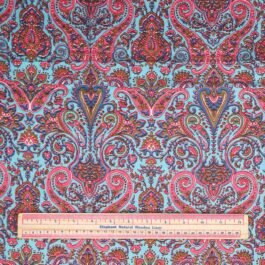 Hand Screen Print Blue Pink Paisley 100% Cotton Dress Fabric Design 437