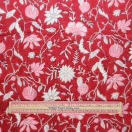 Hand Block Print Red Pink Floral 100% Cotton Dress Fabric Design 455
