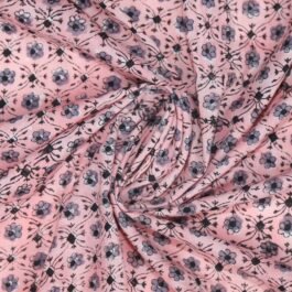 Hand Block Print Faded Pink Grey Floral 100% Cotton Dress Fabric Design 464