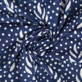 Hand Block Print Indigo Mughal Floral With Dots 100% Cotton Dress Fabric Design 485