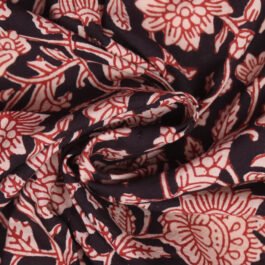 Hand Block Print Black Floral Jaal 100% Cotton Dress Fabric Design 490