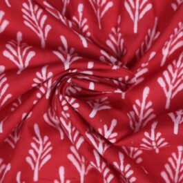 Hand Block Print Red Cream Motif 100% Cotton Dress Fabric Design 491