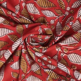Hand Block Print Red Cream Leaves Jaal 100% Cotton Dress Fabric Design 493