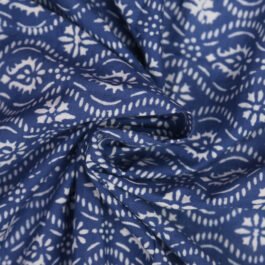 Hand Block Print Blue Indigo White 100% Cotton Dress Fabric Design 494
