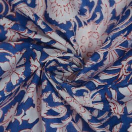 Hand Block Print Blue White Floral 100% Cotton Dress Fabric Design 525