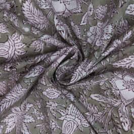 Hand Block Print Grey White Floral 100% Cotton Dress Fabric Design 527