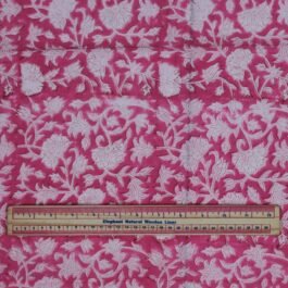 Hand Block Print Pink White Floral 100% Cotton Dress Fabric Design 528