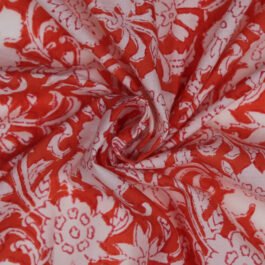 Hand Block Print Red White Floral 100% Cotton Dress Fabric Design 529