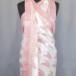 Hand Block Print Voile Soft Cotton Sarong – Red Fern Leaf
