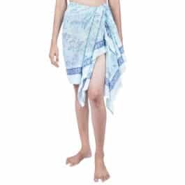 Hand Block Print Voile Soft Cotton Sarong – Teal Blue Floral