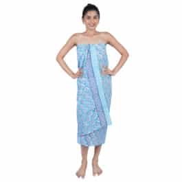 Hand Block Print Voile Soft Cotton Sarong – Blue Leaves
