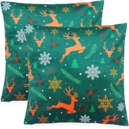 Set of 2 Green Christmas Decorative Velvet Cushion Covers 16 x 16 inch