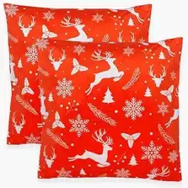 Set of 2 Red Christmas Decorative Velvet Cushion Covers 16 x 16 inch