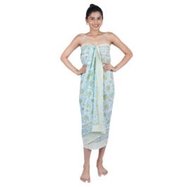 Hand Block Print Voile Soft Cotton Sarong – Green Tropical Fruits