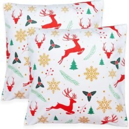 Set of 2 White Christmas Decorative Velvet Cushion Covers 16 x 16 inch